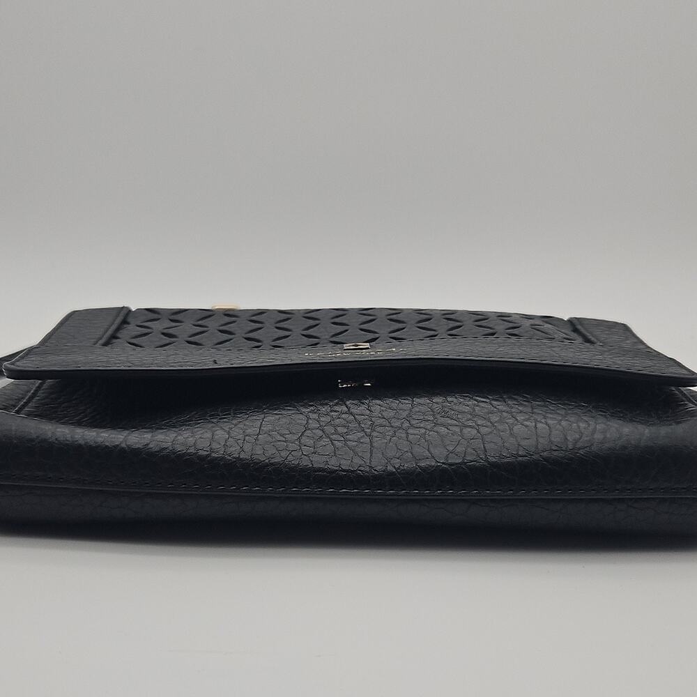 Kate Spade Perry Lane Greer Crossbody Black Pebbled Leather Bag Latice Laser Cut - Picture 6 of 12